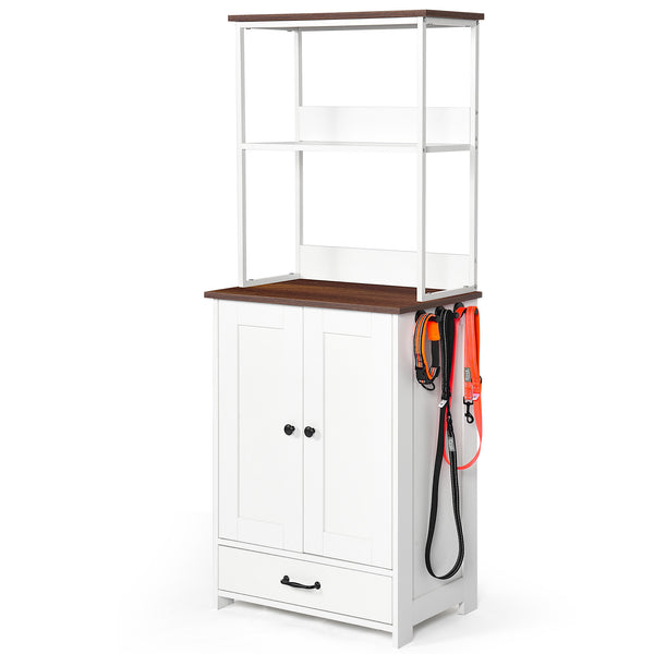 English Elm Pet Feeding Station with Hidden Pull-Out Drawers, Stainless Bowls, Adjustable Panel & Shelves for Storage W1687P271054