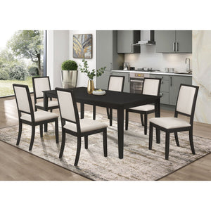 English Elm Daniela Contemporary 7-Piece Black Dining Set with Leaf Extension and Cream Padded Chairs for Comfort B062S01043