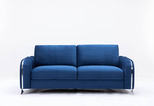English Elm Wenona Blue Velvet Sofa – Luxurious Modern Design With Textured Armrests & Chrome Accents For Comfort B2726S00009-GIGA