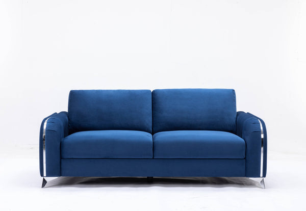 English Elm Wenona Blue Velvet Sofa – Luxurious Modern Design With Textured Armrests & Chrome Accents For Comfort B2726S00009-GIGA