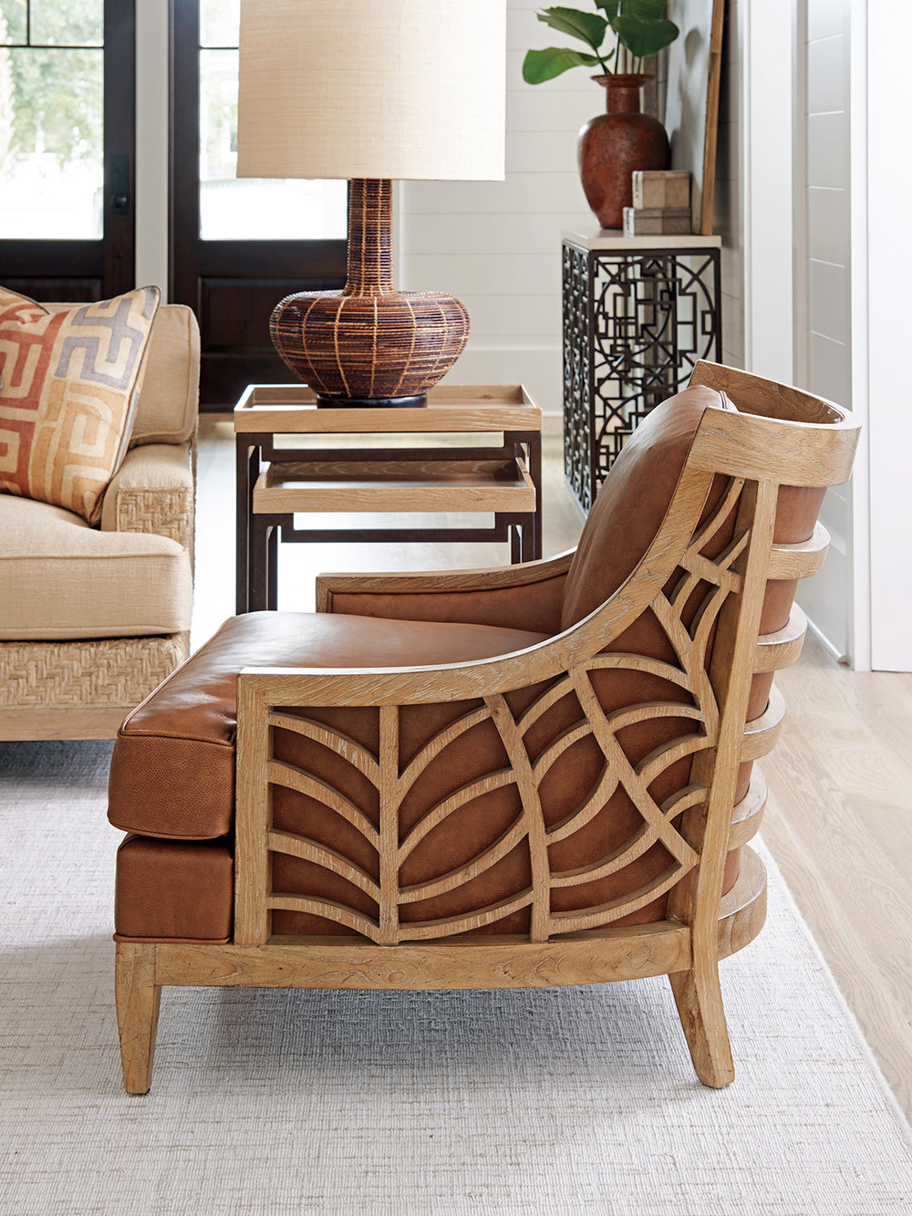 Lexington Tommy Bahama Home Marion Leather Chair - Embrace Global Eclecticism With Authentic Knotty Oak And Casual Sophistication Newcastle  Ll1989-11-40