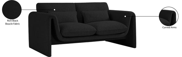Stylus Black Boucle Fabric Loveseat 198Black-L Meridian Furniture