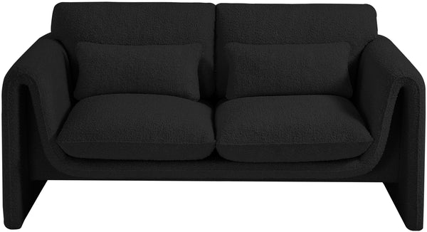 Stylus Black Boucle Fabric Loveseat 198Black-L Meridian Furniture