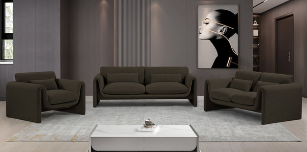 Stylus Brown Boucle Fabric Sofa 198Brown-S Meridian Furniture