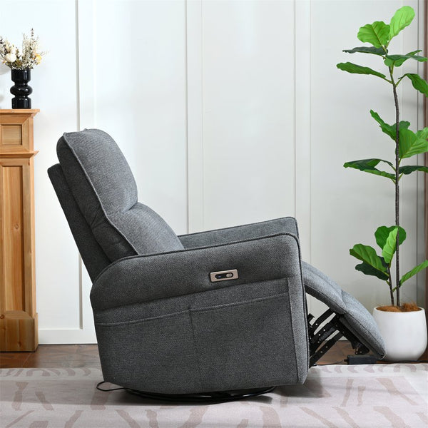 English Elm 270° 270° Power Swivel Recliner Chair with USB Ports, 30° Rocking, 95–150° Recline for Small Spaces Dark Gray W1028S00050