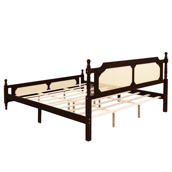 English Elm King Pine Rattan Bed Espresso with Enhanced Center Platform, Timeless Pine Wood Design, 500lb Capacity W504P266749