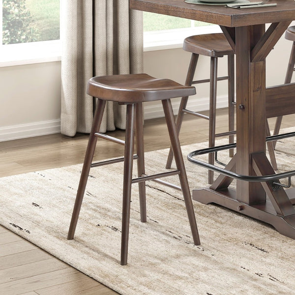 English Elm Brown Acacia Veneer Pub Table Set with Six Saddle Stools Industrial Home Bar Dining B011S02269