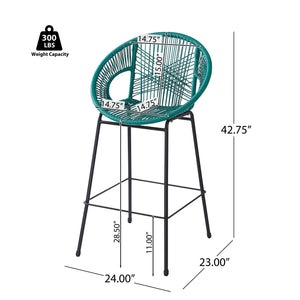 English Elm Christopher Knight Home® - Ferrara Outdoor Faux Wicker Barstool Set of 2 — Ergonomic PE Rattan Seating with Iron Frame, Durable Teal N775P266222T