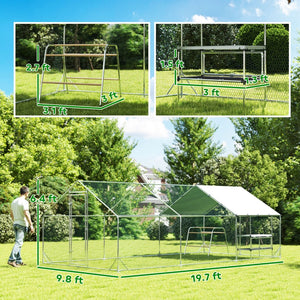 English Elm Chicken Coop Walk in Run with Galvanized Steel Frame and Waterproof Canopy for 24 Birds T3971P433870