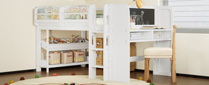 English Elm Twin Low Loft Bed Solid Pine Frame Kids Study Desk Blackboard Storage White W1580S00297