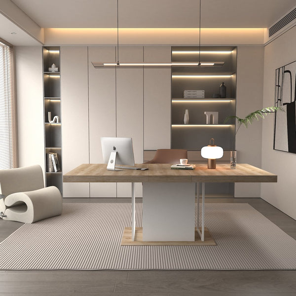 English Elm Rectangle Extendable Dining Table for 6-10 Guests, Aged Wood Look with Thick 12cm Top & Sturdy Feet White Oak W1347S00010