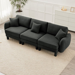 English Elm Boucle 3-Seater Sofa With Shell-Shaped Armrests & Cylindrical Legs - Dark Grey Modern Elegance W3041S00300