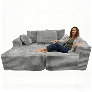 English Elm Corner Modular Sectional Sofa with Plush Fabric Converts to Loveseat or Guest Bed Gray W3064S00002
