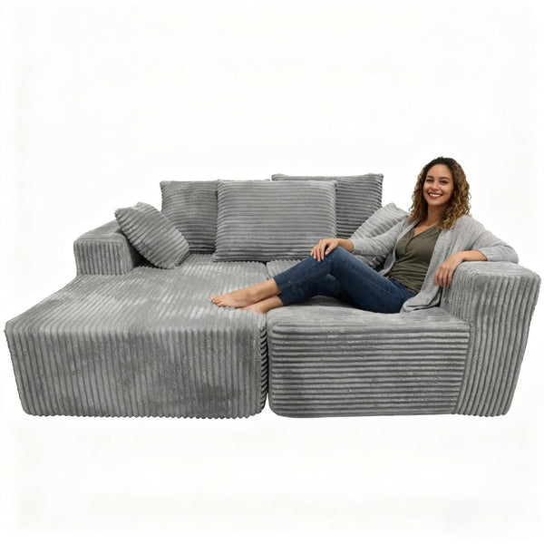 English Elm Corner Modular Sectional Sofa with Plush Fabric Converts to Loveseat or Guest Bed Gray W3064S00002