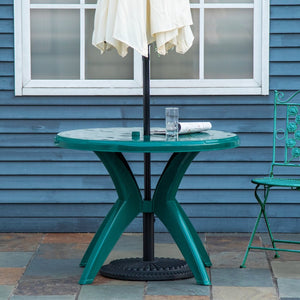 English Elm Outsunny 36.25" Round Green Bistro Table With Umbrella Hole - Ideal For Patios, Gardens & Poolside Fun! W2225P174358-GIGA