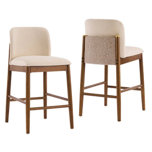 English Elm Lois Rubberwood Counter Stools Set of 2 Beige Upholstered Seats Walnut Frame N775P369557W