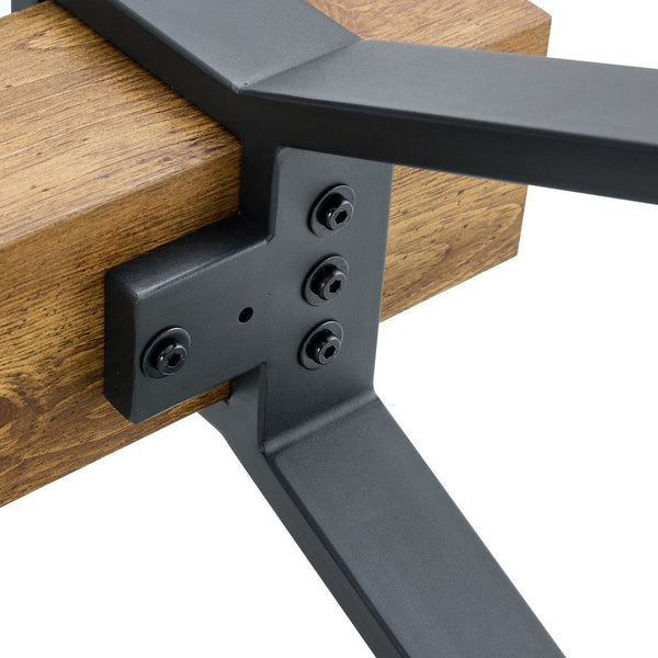 English Elm Table And Chair Set - Modern 79"X31.5" Glass Top With X-Shaped Black Metal Legs & 6 Techno-Fabric Chairs W1151S04087-GIGA