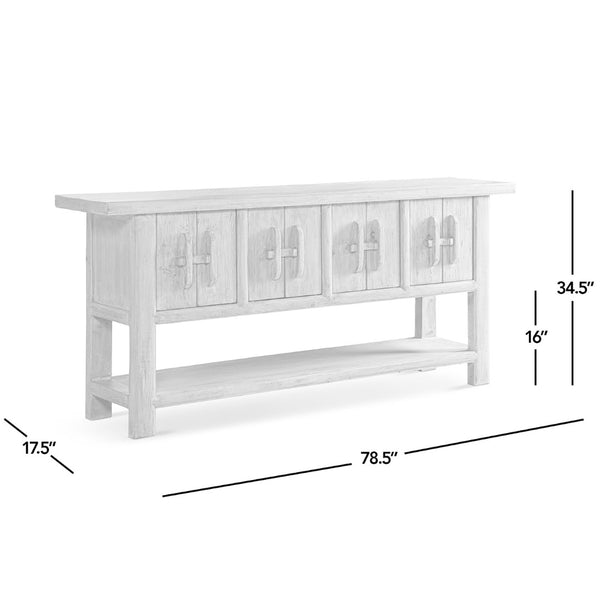 English Elm Rowan Reclaimed Pine Sideboard with Hand-carved Pulls and Open Display Shelf B2719P474454