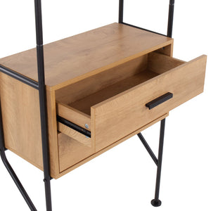 English Elm Lean Wall Mounted Industrial Bookcase with Steel Frame Wood Shelves and Hidden Drawers B202P223888