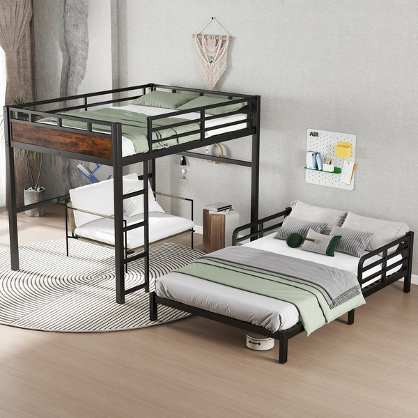 English Elm Full Xl Metal Bunk Bed - Versatile Loft & Platform Configuration With Vintage Wood Accents & Safety W1580S00228