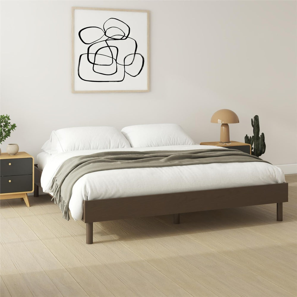 English Elm Cologne Low Profile King Bed Rubberwood Oak Veneer Rustic Bedroom Platform Frame B2733P436554