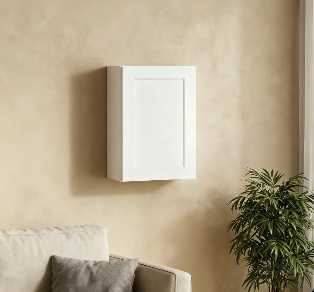 English Elm White Solid Wood Wall Cabinet - 1 Door, 2 Adjustable Shelves For Kitchen, Bathroom, Laundry Storage T2950P366450-GIGA