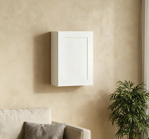 English Elm White Solid Wood Wall Cabinet - 1 Door, 2 Adjustable Shelves For Kitchen, Bathroom, Laundry Storage T2950P366450-GIGA