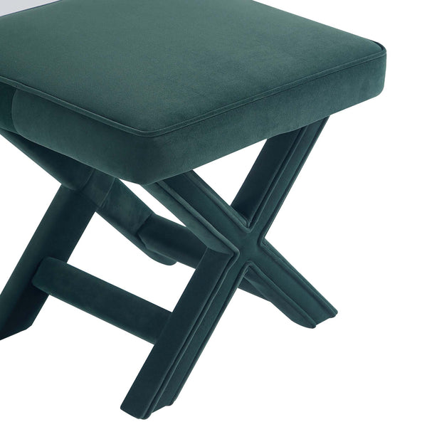 English Elm Abigail Forest Green Velvet Accent Bench – Elegant Upholstered Seating With Chic X-Cross Legs B365P398203