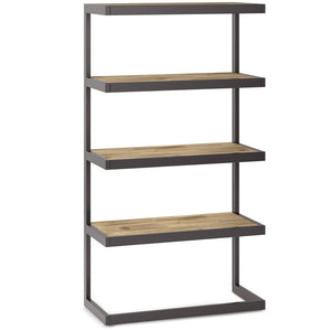English Elm Erina Solid Acacia Bookcase with Distressed Charcoal Finish, 4 Open Shelves & Industrial Metal Frame Light Brown B136P158621