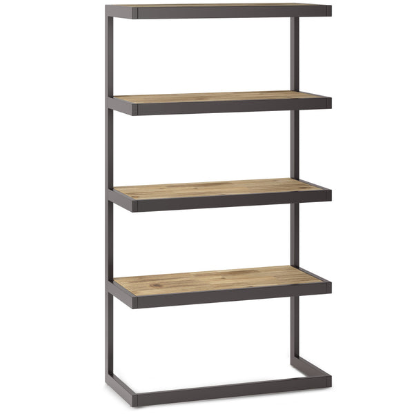 English Elm Erina Solid Acacia Bookcase with Distressed Charcoal Finish, 4 Open Shelves & Industrial Metal Frame Light Brown B136P158621