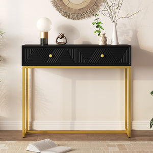 English Elm Trexm Modern Sleek Console Table Two Drawers With Stripe Design For Living Room and Entryway (Black)