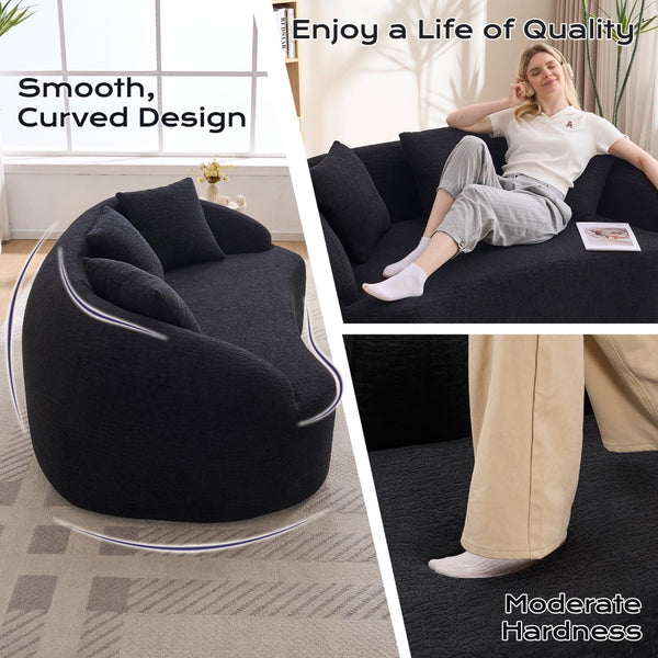 English Elm Ly-049s Curved Chenille Loveseat with Boneless Frame for Modern Living Spaces Black W2231P402442