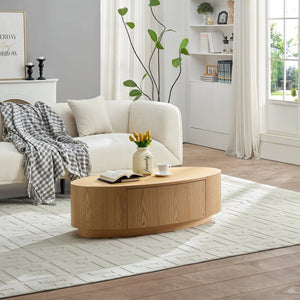 English Elm Modern Oval Mdf Coffee Table with Drawer Natural Matte Finish for Living Rooms W2085P398986