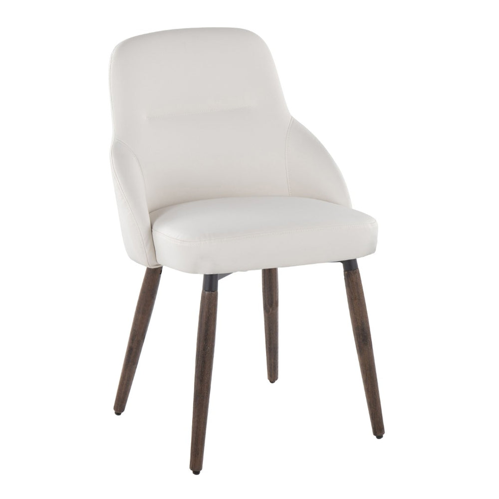 English Elm Chair Set of 2 Mid-century Faux Leather Dining Seats with Tapered Walnut Wood Legs B202S02120