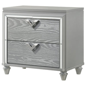 English Elm Delacroix Light Silver Nightstand with 2 Drawers, Felt-Lined Top, V-Shaped Crystal Pulls & Silver Trim B062P299982
