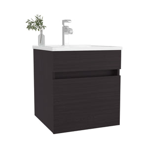 English Elm FM Wall-Mounted Belle Bathroom Vanity with Built-In Sink, Floating Design, Soft-Close Door, Sleek Storage Solution Wenge 23 L x 23 W x 12 H B128P335848