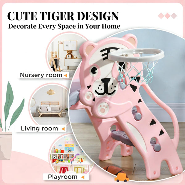 English Elm Kids 3 in 1 Toddler Climber Slide Set with Basketball Hoop for Playroom Fun T3971P439601