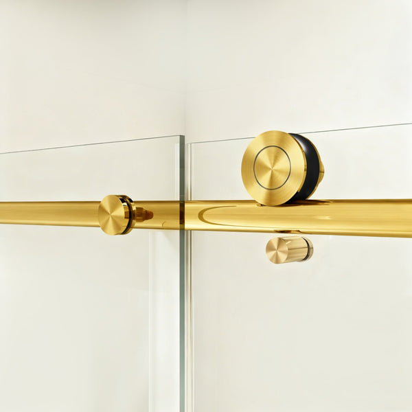 English Elm 56" Frameless Sliding Shower Door Brushed Gold Tempered Glass Walk-in Enclosure W1573P399019