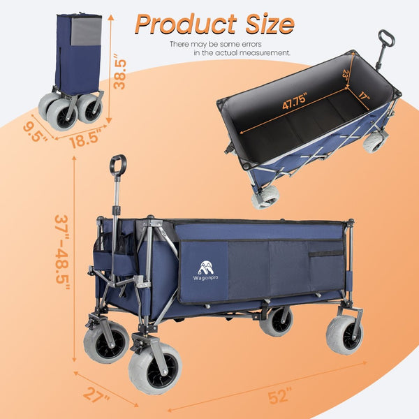 English Elm 52-inch Heavy Duty Folding Utility Wagon 560lb Capacity All Terrain Collapsible Cart Blue Gray W2932P417646