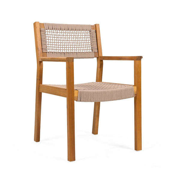 English Elm Braided Rope and Acacia Wood Dining Chair Set Coastal Farmhouse Woven Seating Pair N779P202840T