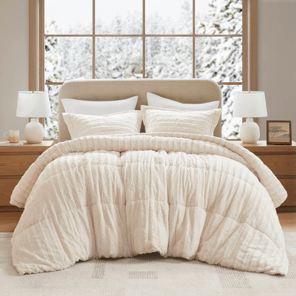 JLA Home Madison Park - Faux Faux Fur Comforter Mini Set with OEKO‑TEX Soft Plush Warmth, Machine Washable, Hotel-Style Chic Champagne MP10-3066