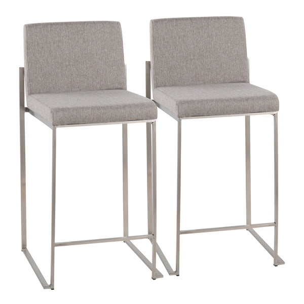 English Elm Fuji High Back Counter Stool Set Of 2 - Elegant Grey Fabric With Durable Stainless Steel Frame B202P221959