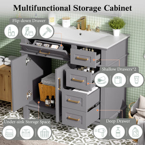 English Elm 36" Gray Modern Bathroom Vanity with Ceramic Sink, Solid Wood Frame, Soft-Close Doors & 4 Drawers N729P253935E