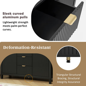 English Elm U_Style Modern Wave-Front Sideboard - 3 Adjustable Shelves & Soft-Close Drawers For Stylish Storage N711P269066B-GIGA