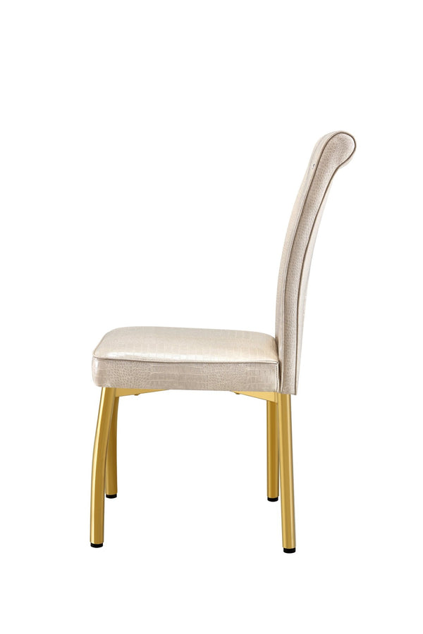 English Elm A Set of 2 Crystal Button Faux Leather Dining Chairs with Embossed Croc Texture Beige,Gold W3226P344046