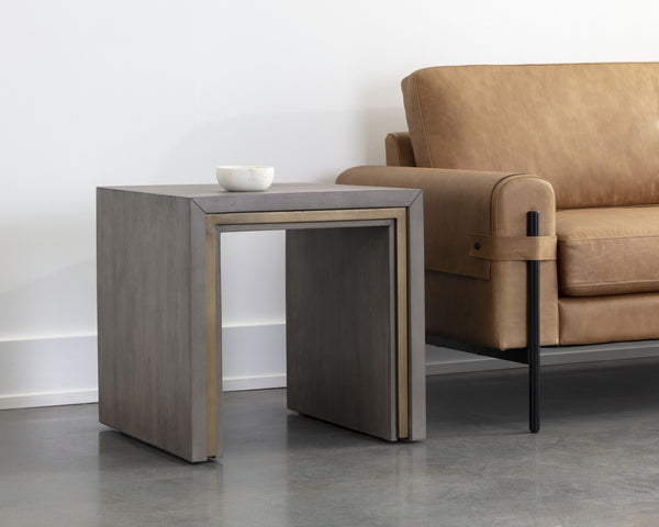 Sunpan Hilbert Side Table - Modern Grey Acacia Wood with Brass Trim, Sleek Design for Stylish Spaces