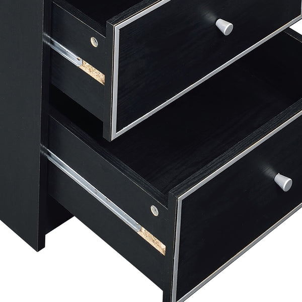 English Elm Black 2-Drawer Nightstand Modern Accent Table with Smooth Metal Glides, Black & Silver Finish, Compact Storage Elegance B062P185648