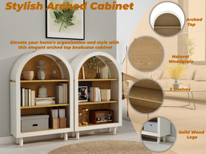 English Elm Arched Bookcase Set of 2 Three Tier Mdf Shelving with Warm Woodgrain Accent W2557P475972
