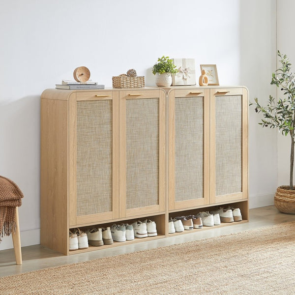 English Elm Rattan Door Shoe Cabinet Six Tier Adjustable Shelving Entryway Storage Organizer Oak W1820P399462