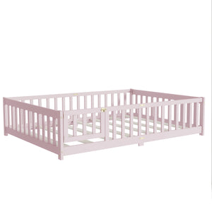 English Elm Full Size Floor Bed With Safety Guardrails – Stylish Pink Rubberwood Bed For Cozy, Secure Sleep W504P286383